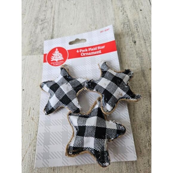 Enchanted Forest plaid star mini ornament set Xmas tree lightweight - Picture 3 of 5